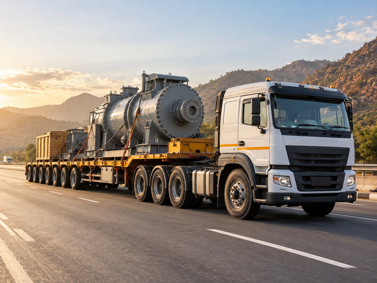 Indian multi-axle truck carrying heavy industrial cargo